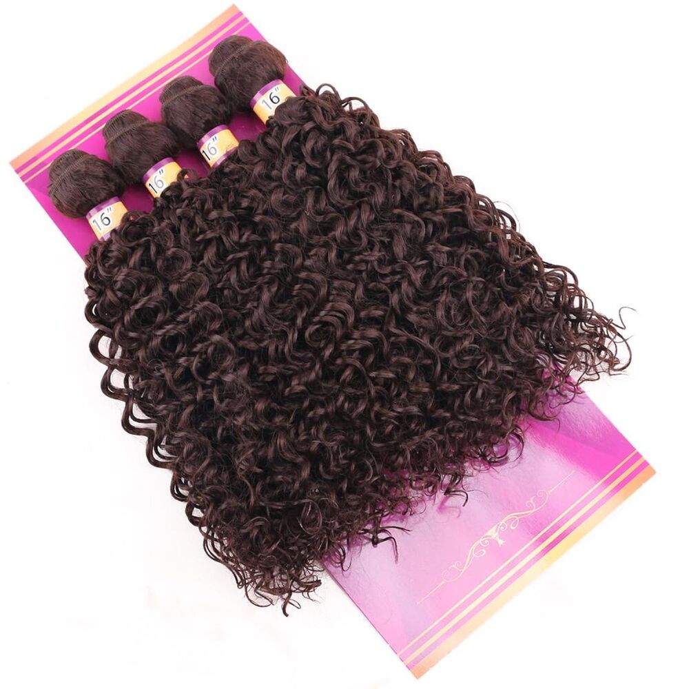 16" Dark Brown (#4) Afro Kinky Jerry Curl Synthetic Hair Bundles (4 Pack)